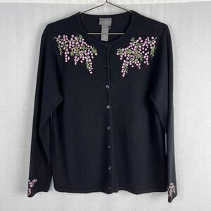 VTG Designers Original Cottagecore Cardigan Sweater Floral Embroidered Grandma